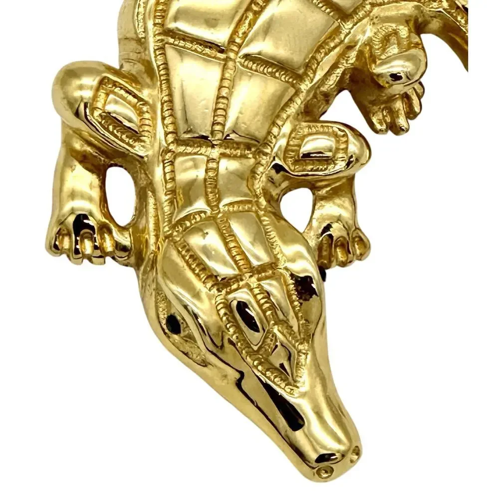 Vintage St John Gold Tone Alligator Brooch Pin With Black Enamel Accents Signed